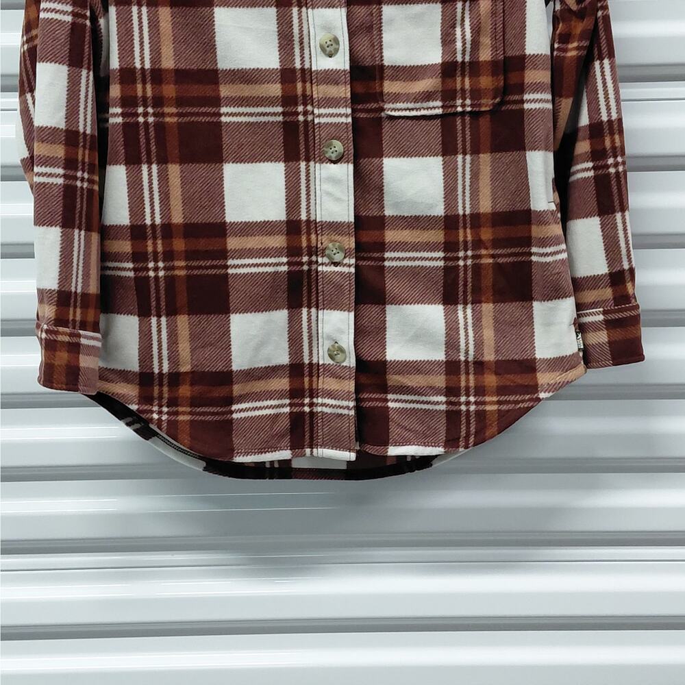 Eddie Bauer Womens Plaid Flannel Shirt Size Small Brown Shacket Cozy Gorpcore - Picture 5 of 14